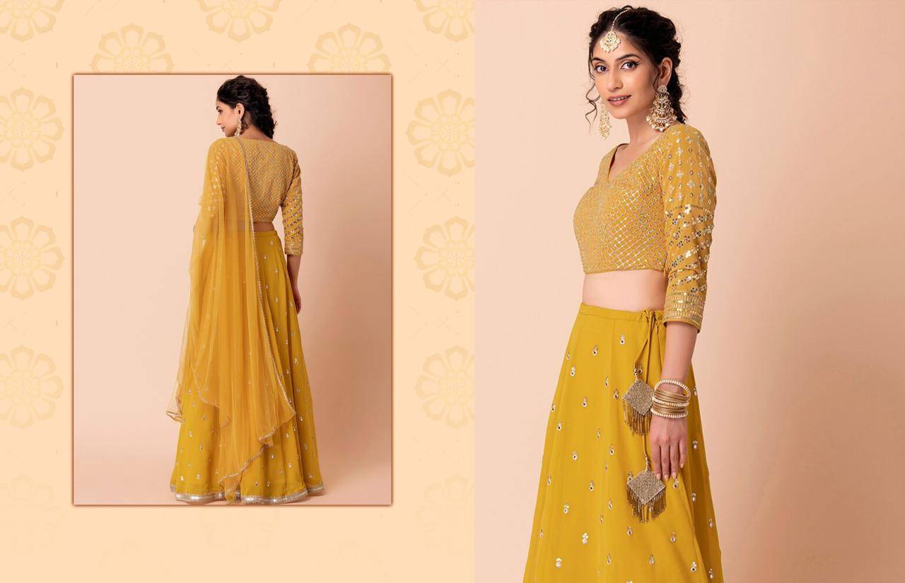 Zeel Clothing vol 27 georgette Yellow Traditional Bengali lehenga choli in Kolkata